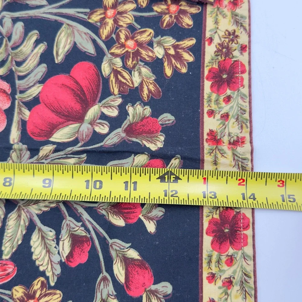 Vintage Cloth Napkins Set of 4 Black Red Floral Botanical Print Cottagecore Boho